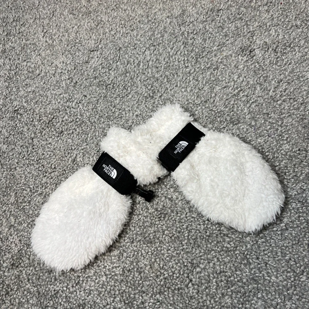 The North Face Youth M Mittens Fleece White Black Logo oso‎ outdoor winter